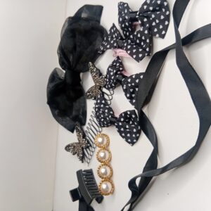 Elegant Black Hair Accessories Set with Butterfly and Bow Design