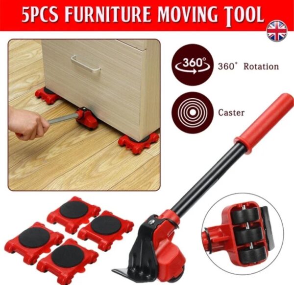 (5 in 1) Heavy Furniture Move Tool Transport Lifter Shifter Moving Kit Slider Remover Rolling Wheel Corner Mover Set - Image 5